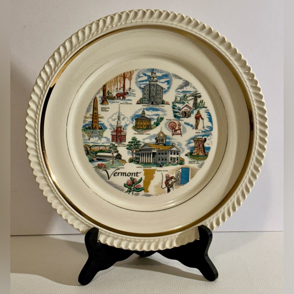 Vintage Vermont State Souvenir Plate - 10.5” Collectible with Iconic Landmarks
